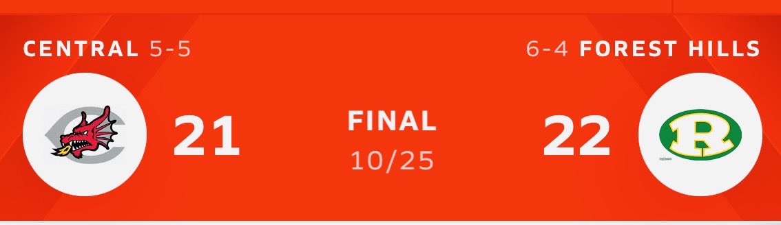 BigHossMan24's tweet image. Central falls 22-21 to Forest Hills. Next week the District 6 Class 3A playoffs begin.
#FridayNightLights