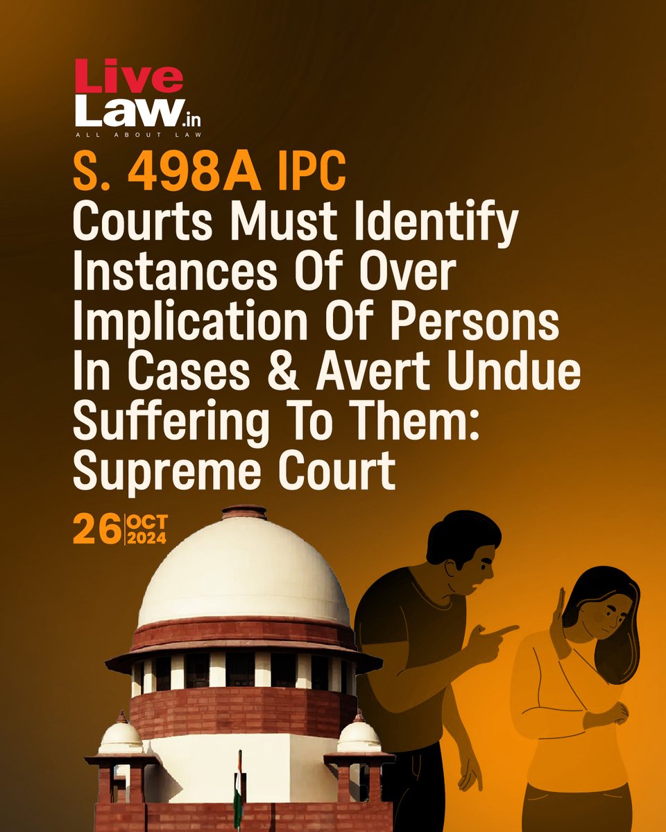 LiveLawIndia's tweet photo. Recently, the Supreme Court expressed dismay over the tendency to over-implicate the persons and to present an exaggerated version in Section 498-A IPC domestic cruelty cases.
Read more: https://t.co/UzdNRavsms
#SupremeCourt #Section498A #domesticcruelty https://t.co/22E473RKZY
