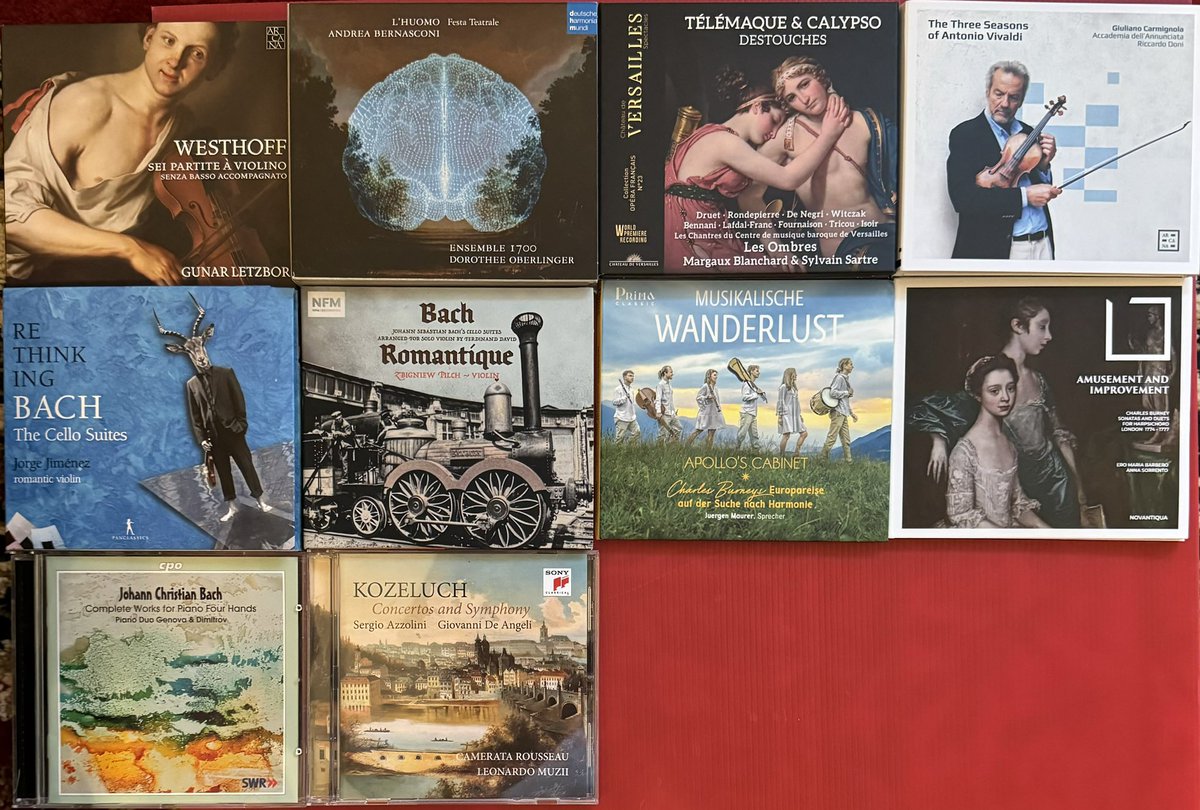 BramaAlessandro's tweet photo. Here are the CDs listened to this week: all music produced between 1656 & 1845 with a strong focus on 1700 and on the magical sound of the violin. #Westhoff, #Bernasconi, #Destouches, #Vivaldi, my beloved J.S. #Bach, my guru Charles #Burney, J.C.Bach, W.F.E. Bach,(1/2) https://t.co/w47eKl5uPr