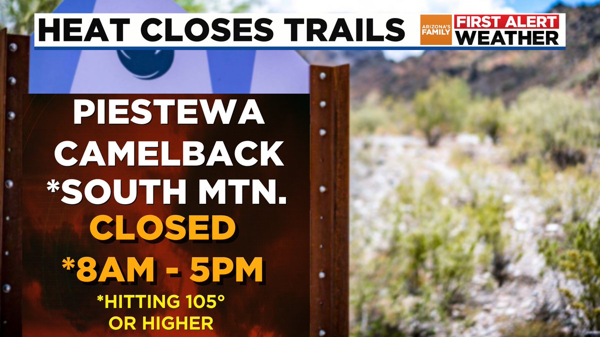 The <a href="/CityofPhoenixAZ/">City of Phoenix, AZ</a>  expanding trail closures to INCLUDE S. Mtn. Park (16K acres, considered to be USA's largest muni park). PLUS, closures will start an hour early at 8 AM. Board also pushing to close at 105, rather than wait for #heatwarning Thoughts? More on <a href="/azfamily/">azfamily 3TV CBS 5</a> #hikeaz