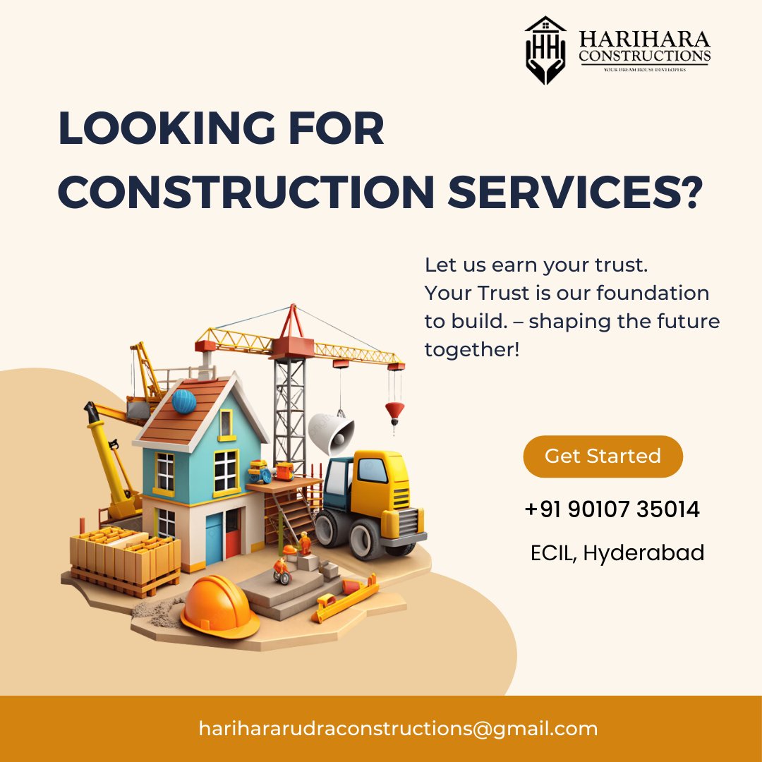 HariHaraCons's tweet photo. 🏗️ Looking for Reliable Construction Services? 🏗️

📞 Call: +91 90107 35014
📧 Email: harihararudraconstructions@gmail.com

#HariharaConstructions #BuildingTheFuture #ConstructionServices #QualityBuilders #YourTrustOurFoundation https://t.co/OdXGGGS7d4