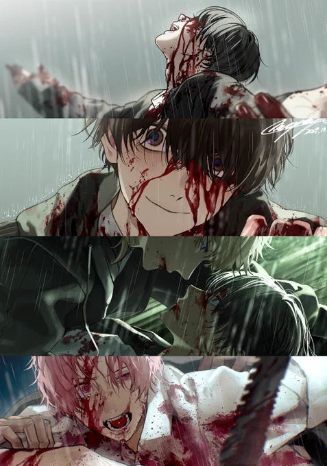 いつも使っている血と雨のブラシです!!左の絵はこのブラシで出来ていると言っても過言ではない 