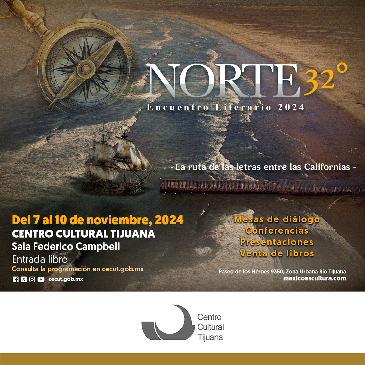 cecut_mx's tweet photo. En #Noviembre #Cecut te invita a:
𝐍𝐨𝐫𝐭𝐞 𝟑𝟐° 𝐄𝐧𝐜𝐮𝐞𝐧𝐭𝐫𝐨 𝐋𝐢𝐭𝐞𝐫𝐚𝐫𝐢𝐨 𝟐𝟎𝟐𝟒 🧭
🔸Mesas de diálogo🔸Conferencias🔸Presentaciones🔸Venta de libros
¡Te esperamos!
📅 Del 7 al 10 de noviembre, 2024
📍 Sala Federico Campbell
🎫 #EntradaLibre
#Norte32 #Libros https://t.co/8pn6L8cfzk