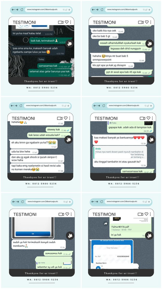 diniperpu's tweet image. bismillah, buat temen² yg butuh joki TA/skripsi/thesis/disertasi atau tugas²nya. bisa dm atau whatsapp yaaa. harga affordable bangeet dan trusted since 2020♡
ini beberapa testi yaa. nomer wa sudah tertera yaa
#jokitugas #Jokiskripsi #jokikuliah #zonauang