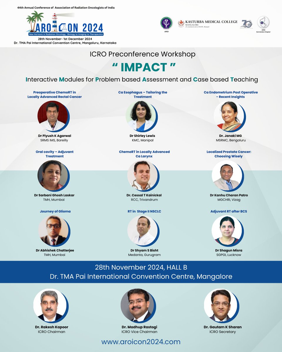 aroicon2024's tweet photo. ✨ IMPACT - ICRO Preconference Workshop at AROICON 2024!
For the first time, one faculty and five postgraduates will participate in each module, creating a unique, learning experience.
Have you registered yet?
https://t.co/7ZtbHqpI9k
#aroicon2024
#mangalore https://t.co/bsvKOTYztt