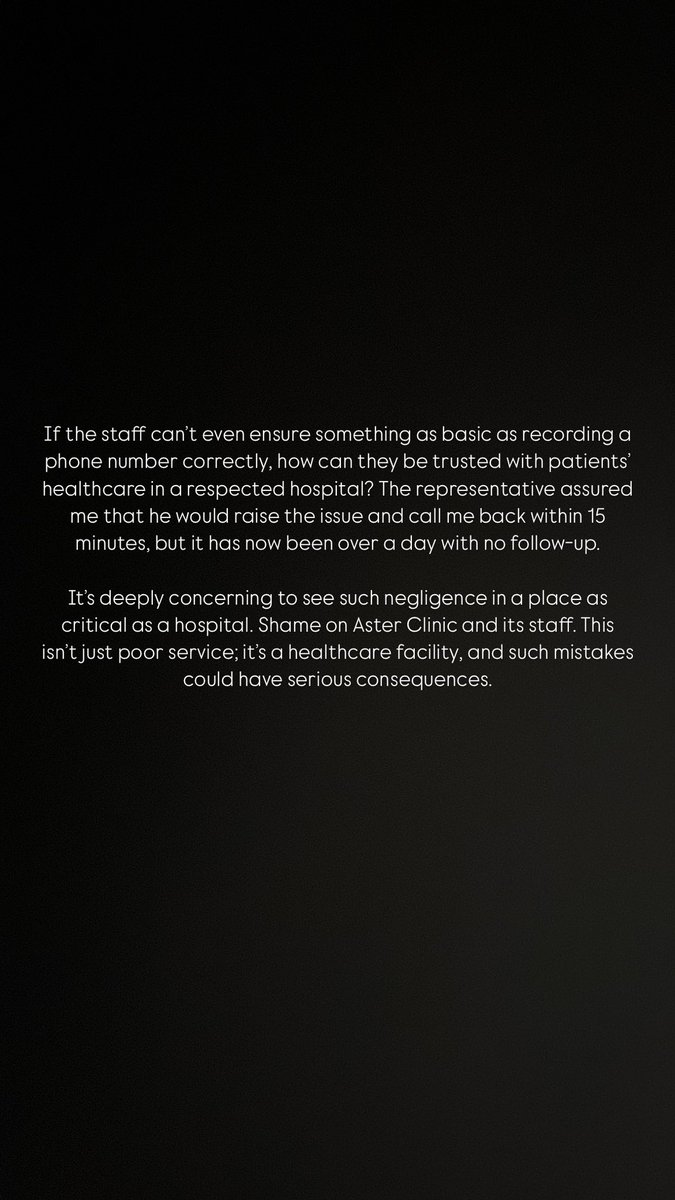 hazel__shahnaz's tweet photo. I don’t usually complain, but my recent experience at Aster Clinic, Muhaisinah 3, was terrible. Visited on Oct 22 for worsening health, and was told to wait for insurance approval on tests. https://t.co/FbQyHnutxy