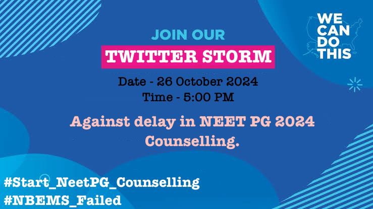 Request all to join twitter storm 
#NEETPG2024Counselling 
#NBEMS 
<a href="/DrDhruvchauhan/">Dr.Dhruv Chauhan</a> 
<a href="/DrMeet_Ghonia/">Dr. Meet Ghonia</a> 
<a href="/Dr_Vinod_Bagra/">Dr Vinod Sharma Bagda ( बागड़ा ब्रांड )</a>
