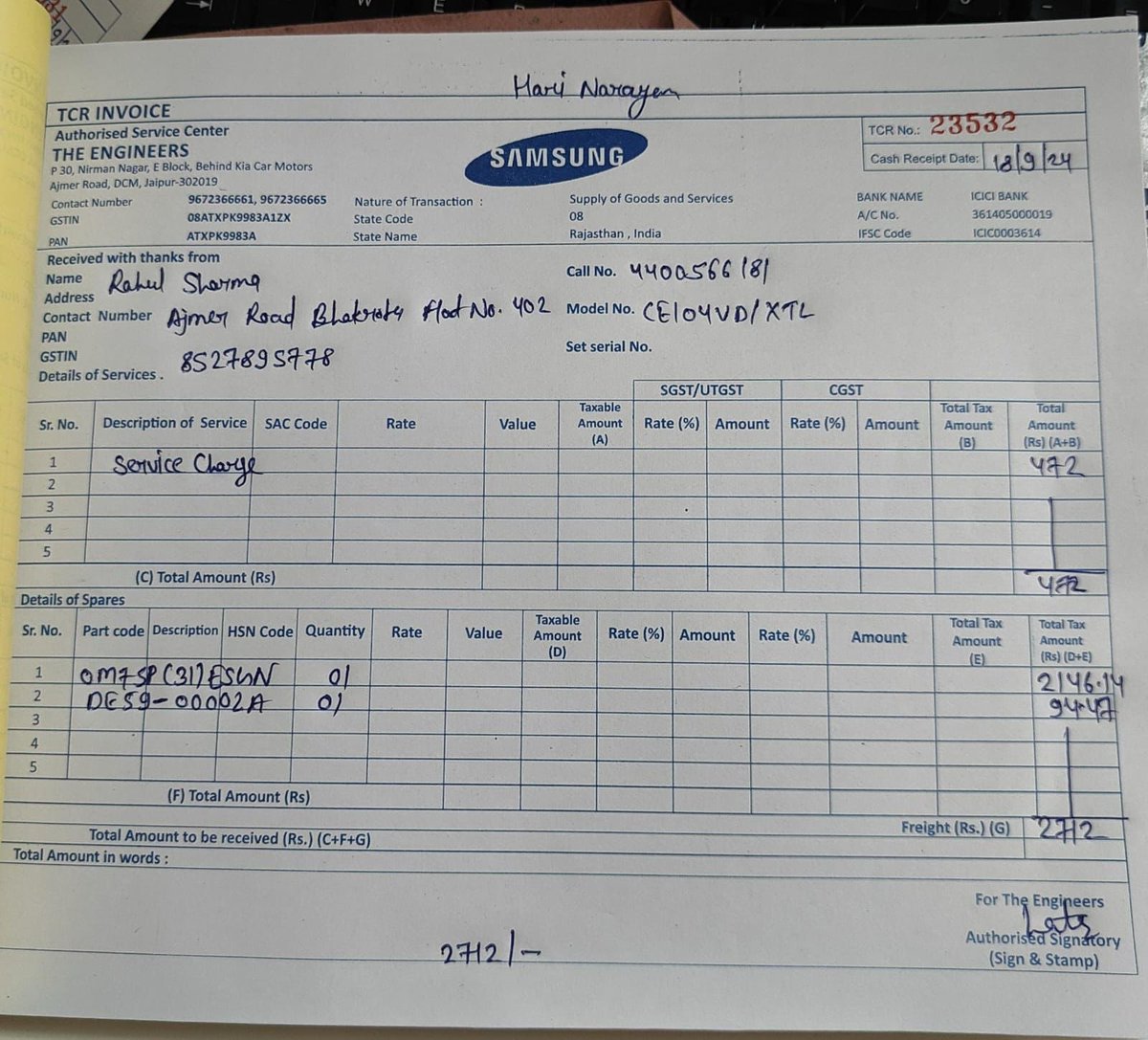 errahul5166's tweet photo. @SamsungIndia 
Find attached service invoice against attempt in correction of my microwave.
@SamsungIndia fails two times my microwave is still not operable and my money has gone too…
If you are not able to provide service support then stop selling your products in India. https://t.co/eH6erGu1FD