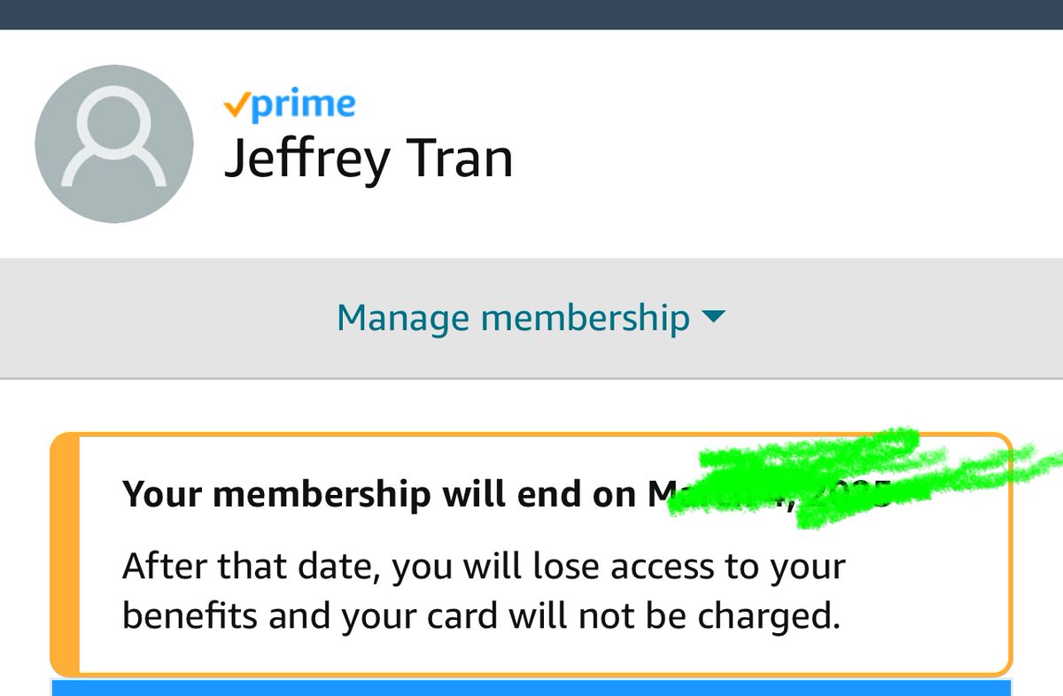 jeffreytran's tweet photo. Cancel Amazon Prime until the election. 

Amazon is tricky and suggests you immediately lose benefits. Misleading. You lose benefits at the end of the billing cycle. 

If that time comes around and Kamala Harris is not President make the decision to restart or not then. https://t.co/0x89RYk2Oe