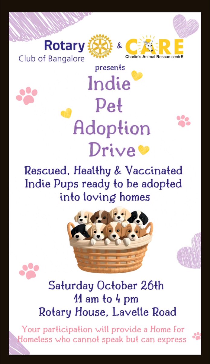rcb1934's tweet photo. It's today!! Adopt an Indie Pet! Give them a home!

Rotary House of Friendship on Lavelle Road, Bengaluru. From 11am to 4pm!

#rcb1934 #rotary #adopt #care #petadoption #rescuedpups #doglovers #indiepups #petlovers #adoptadog #dogs https://t.co/L7N4mTXaVg