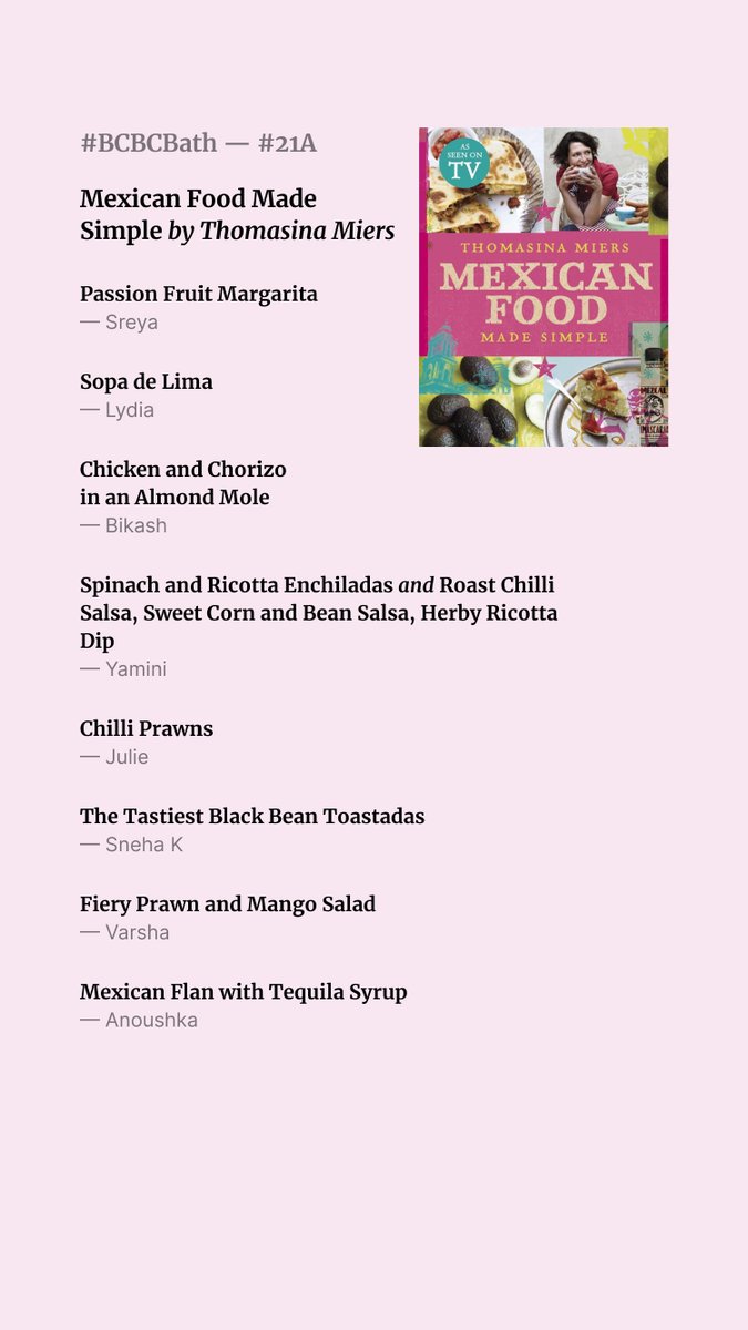 sahilk's tweet photo. Two potlucks, two menus. We're doing βMexican Food Made Simpleβ by @thomasinamiers this month for #bcbcbath. https://t.co/ZZZ5K57Uw1