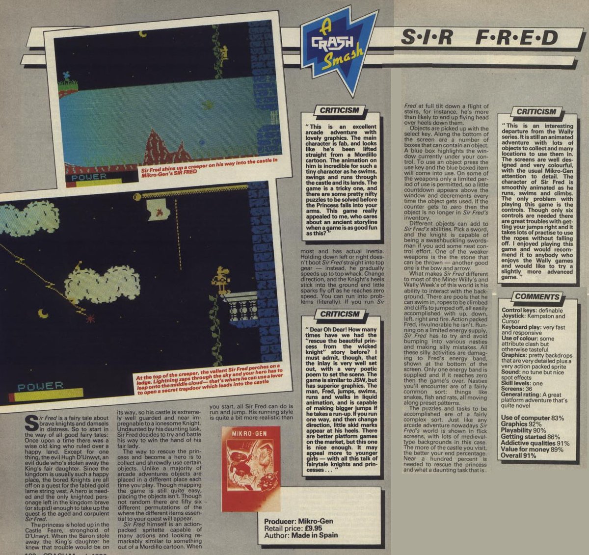 #GameoftheDay #1394

Sir Fred (Mikro-Gen) - Spectrum

Crash issue 26: 90% - Crash Smash