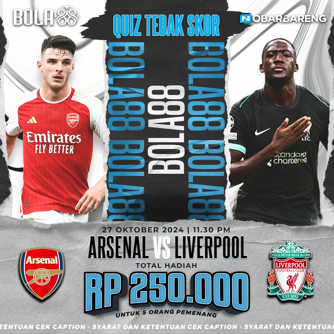 NOBARBARENG.ID (@nobarbarengfc) on Twitter photo Format: ARSENAL VS LIVERPOOL tag 3 teman kalian
syarat:
1. Follow: <a href="/NobarbarengFc/">NOBARBARENG.ID</a> & <a href="/Bola88Ofc/">BOLA88 OFFICIAL</a>
2. Like & RT postingan ini
3. pemenang diundi secara acak
4. kuis diutup 1jam sebelum kickoff
contoh👇 Format: ARSENAL VS LIVERPOOL tag 3 teman kalian
syarat:
1. Follow: <a href="/NobarbarengFc/">NOBARBARENG.ID</a> & <a href="/Bola88Ofc/">BOLA88 OFFICIAL</a>
2. Like & RT postingan ini
3. pemenang diundi secara acak
4. kuis diutup 1jam sebelum kickoff
contoh👇