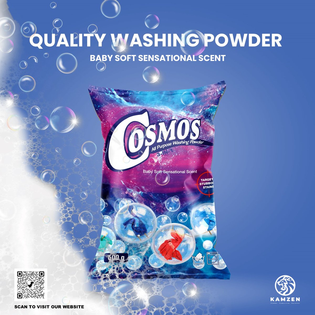 Kamzensa's tweet photo. 🧼✨ Fresh clothes, baby soft scent!

Cosmos All Purpose Washing Powder tackles tough stains and leaves your laundry smelling divine. Try it today! 🌟👕

 #CosmosWashingPowder #CleanClothes #LaundryDay #KamzenSA https://t.co/rliX1BLOEh