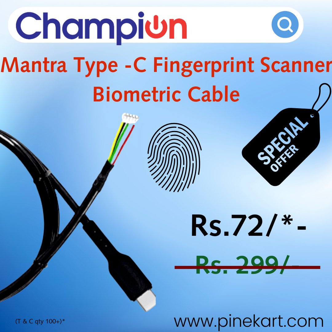 PineKart's tweet photo. Champion Mantra Type-C Data Cable for Mantra Fingerprint Scanner Biometric Cable
Click to buy - https://t.co/1SLtgU64Ax
#CrazyDeals
#MantraTypeC
#FingerprintScanner
#SecureConnection
#TypeCCable
#BiometricTech
#DataCableDeals
#HighSpeedConnection
#TechEssentials
#SmartTechDeals https://t.co/1SRGFfB6YJ