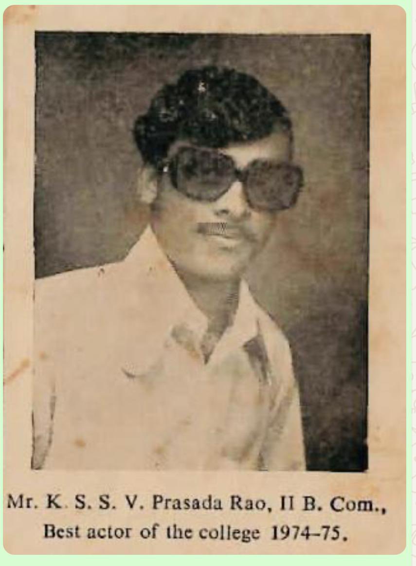 ‘రాజీనామా' .. Y N M College Narsapur లో 'రంగస్థలం' మీద తొలి నాటకం .. కోన గోవింద రావు గారి రచన; నటుడిగా తొలి గుర్తింపు ..  అది Best Actor కావటం .. ఎనలేని ప్రోత్సాహం  ..  1974 -2024 ; 50 సంవత్సరాల నట ప్రస్థానం .. ఎనలేని  ఆనందం ! 🙏