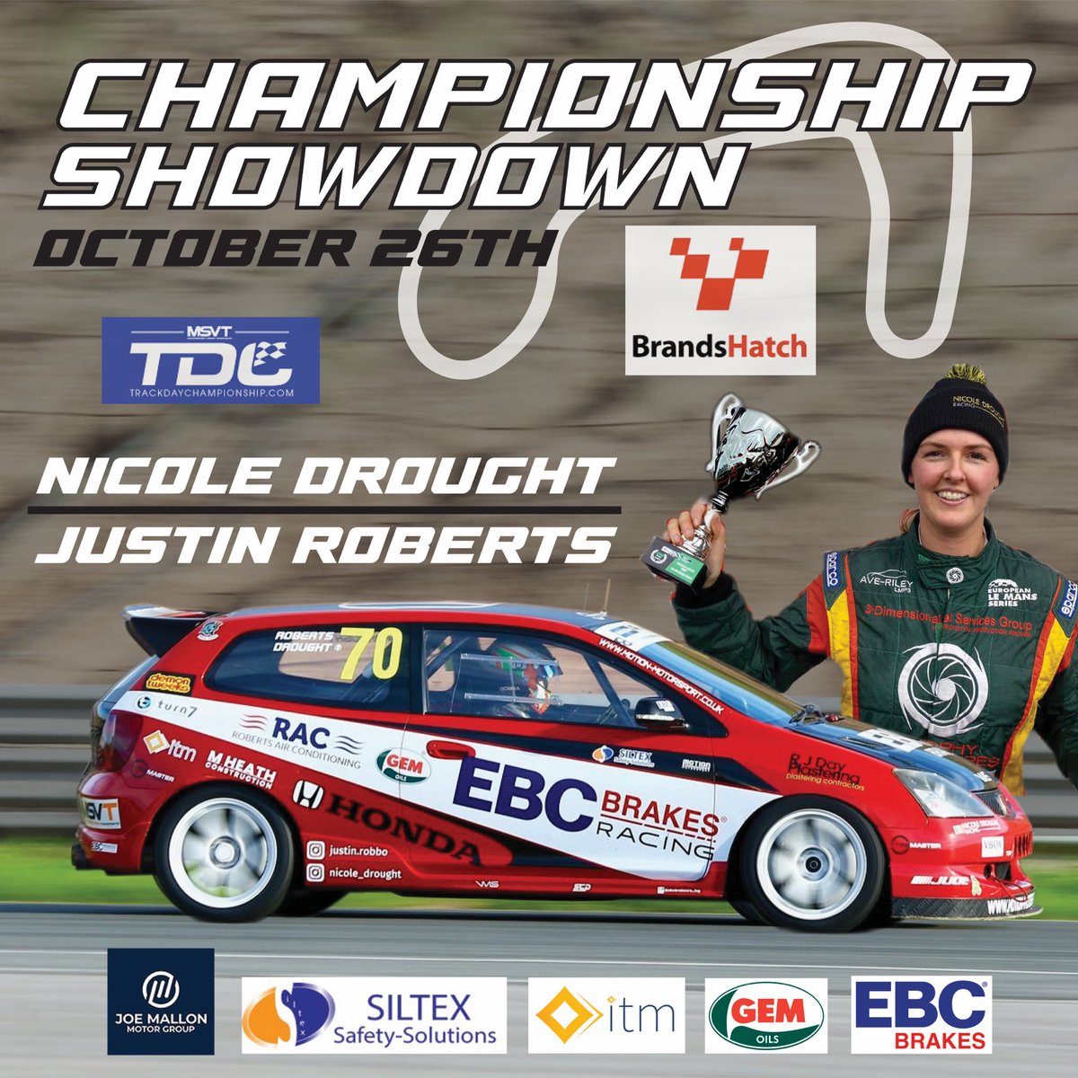 Best of luck to <a href="/NicoleDrought/">Nicole Drought</a> and <a href="/JustinRobbo70/">Justin Robets</a> in the final round of the 2024 UK <a href="/msvtracing/">MSVT Racing</a> Trackday Championship at <a href="/Brands_Hatch/">Brands Hatch</a> today! 🚦🏁