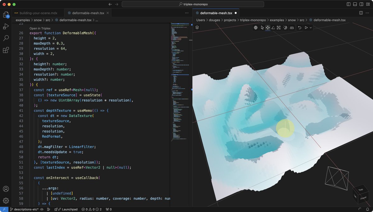 trytriplex's tweet image. Triplex for VS Code turns Visual Studio Code into a visual IDE and is coming soon!
Want to be the first to hear about it? Follow this account and join Discord!
Link in the next tweet!
#threejs #r3f #webgamedev #webdev #react