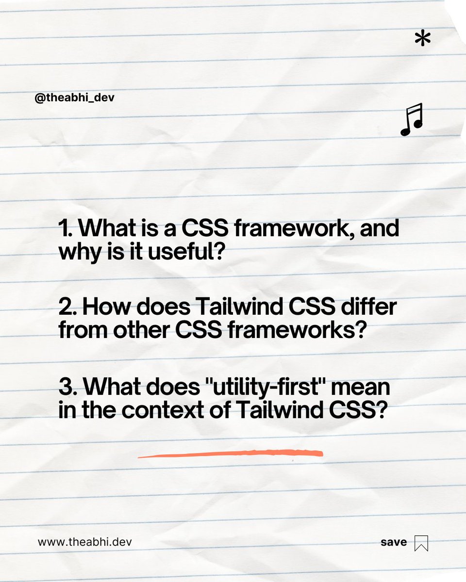 theabhi_dev's tweet image. 📝 Ready to dive into Tailwind CSS interview prep? These questions cover utility classes, grid systems, and responsive design essentials!
#TailwindCSS #FrontendInterview #CSSFrameworks #75DaysMERNChallenge #MERNbyNewYear 1/2