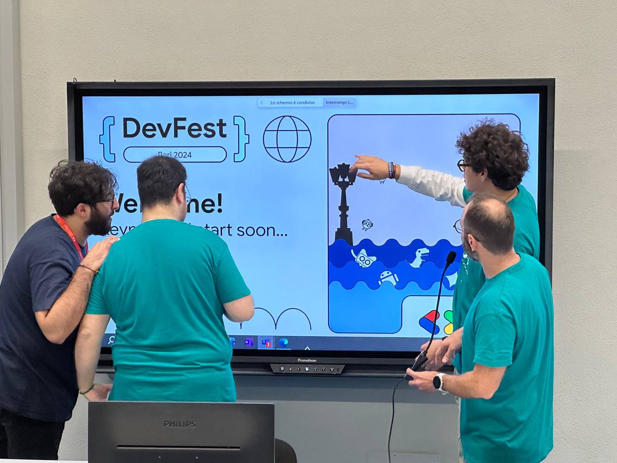 Vertigo87's tweet photo. How many @GoogleDevGroups organisers are needed to kick off #DevFest? 😅🤣😇

On a serious note: congratulations to the @GDGBari team and all volunteers involved for the hard work to make this #DevFest happen! The event is simply a blast 🔥 https://t.co/hoeiiXEw00