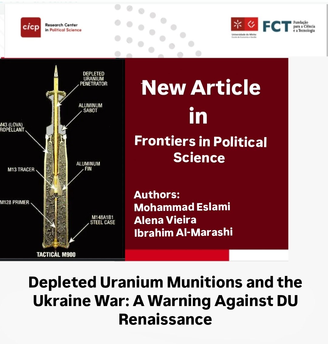 #CICP integrated researchers Mohammad Eslami (IR) and Alena Vieira published an article about #Depleted_uranium_muntions in the Journal of #Frontiers in political science. 
Link: frontiersin.org/journals/polit…