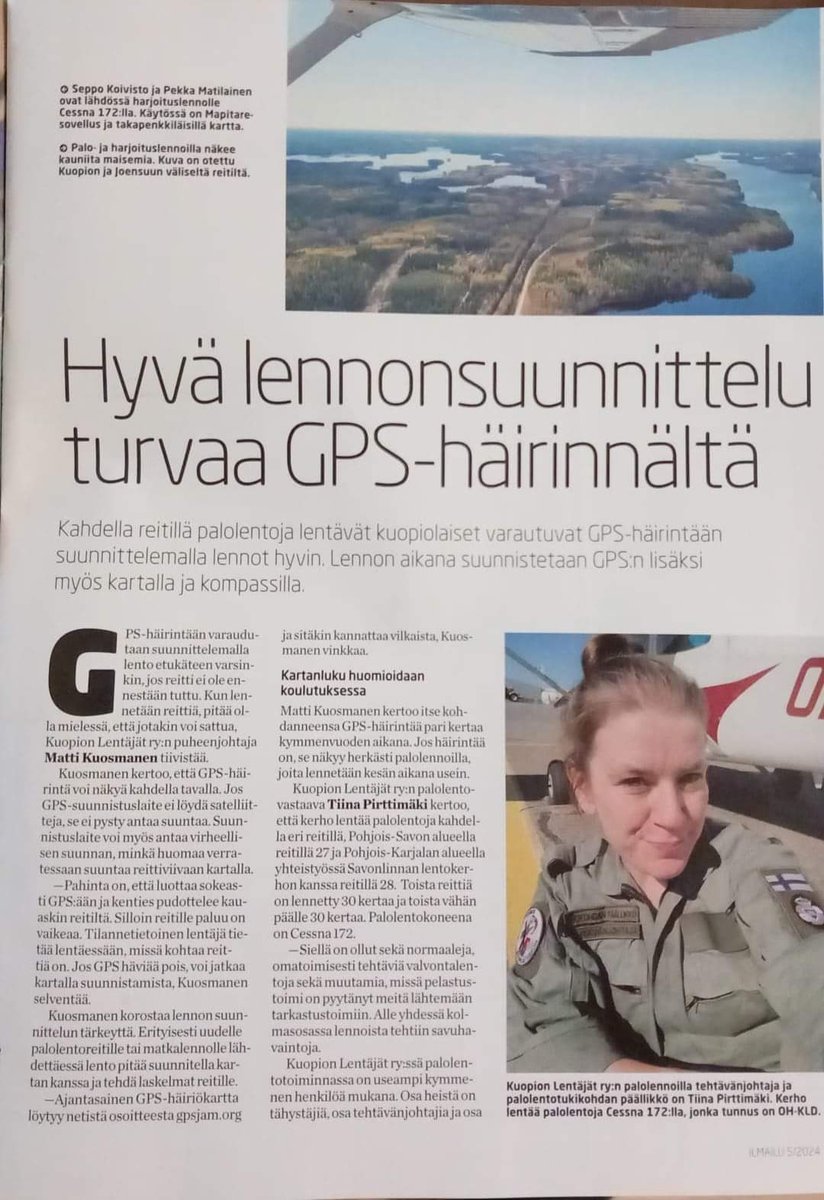 TiinaP6's tweet photo. Palolennoilla koneessa on pilotti+tehtäväjohtaja eli "MC". MC ei tarvitse lentolupakirjaa, kartan- ja maastonlukutaito puolestaan hallittava. Varautuminen on miehistön yhteinen asia 👍#palolento #ilmailu #GPS https://t.co/LDljPyYaPd