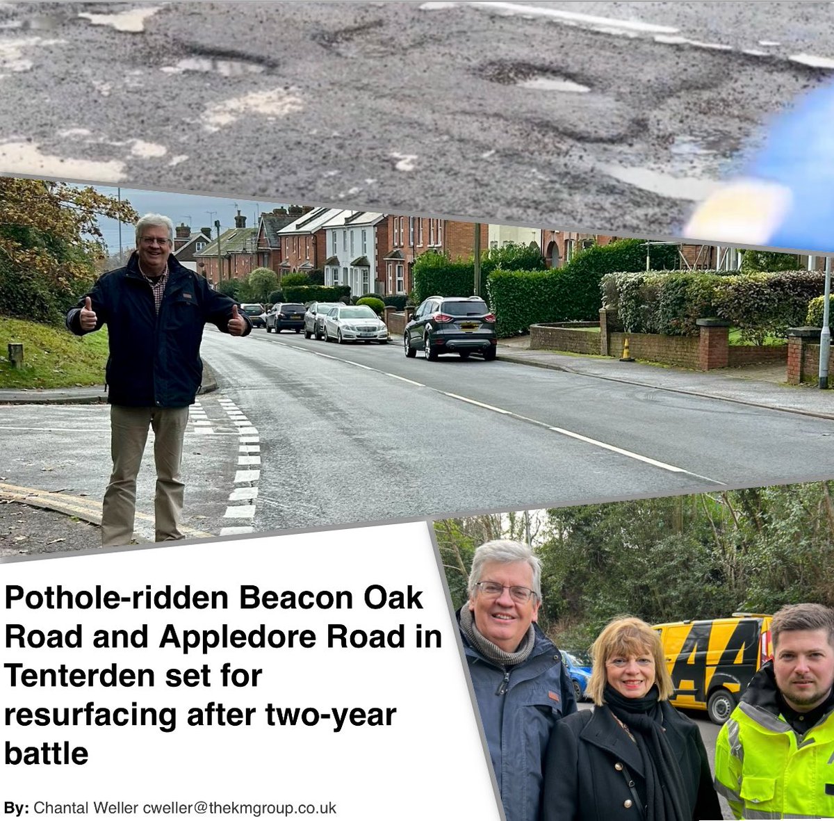 At last pothole free Beacon Oak Rd in Tenterden today - still smelling of warm tarmac! Good resurfacing work <a href="/Kent_cc/">Kent County Council</a> after 2 year campaign. Thanks to <a href="/sueferguson/">Sue Ferguson</a>, Mayor <a href="/TenterdenTC/">TenterdenTownCouncil</a> &amp; to Dan Tyrrell <a href="/TheAA_UK/">The AA</a> for their support &amp; reporting <a href="/bbcsoutheast/">BBC South East</a>, <a href="/itvmeridian/">ITV News Meridian</a> <a href="/KMTV_Kent/">KMTV</a>.