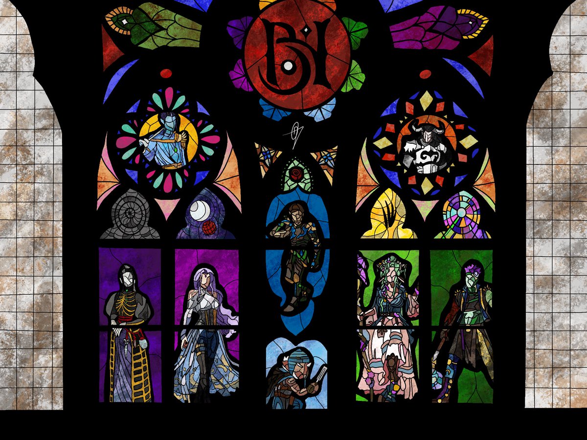 This took me such a long time to finish but I’m so happy with how it turned out. #CriticalRole #CriticalRoleArt #criticalrolefanart <a href="/executivegoth/">Taliesin Jaffe</a> <a href="/CriticalRole/">Critical Role</a> #braiusdoomseed #imogentemult #fearnecalloway #laudna #ashtongreymoore #orymoftbeairashari #dorianstorm #stainedglass
