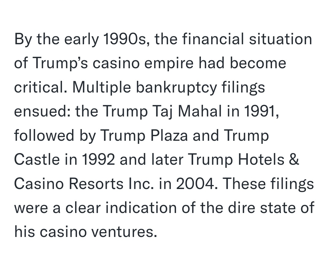 SPBMcKenna's tweet image. 🙄 Typical #whataboutism!

This actually has nothing to do with me, I'm not on here bragging about my successes! 

It's your boy #Trump who's always bragging about being a successful businessman! 

He BANKRUPTED 3 Casinos!

THREE CASINOS! 😂😂😂😂😂😂