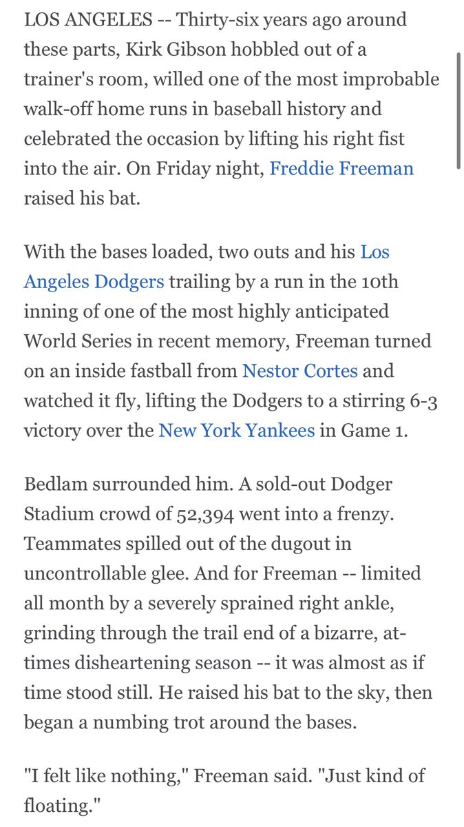 Alden_Gonzalez's tweet photo. From Kirk Gibson to Freddie Freeman, 36 years apart.

https://t.co/Ls6N3xFWBm https://t.co/5HyphCyP7W