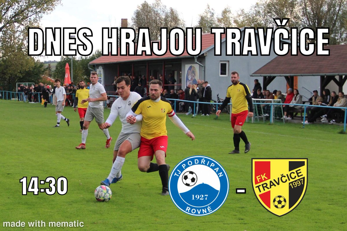 FKTravcice's tweet photo. IT'S A MATCHDAY!!! 🟥🟨⬛

🆚 TJ Podřipan Rovné 
🕝 14:30
🏟️ Rovné 

Přijeďte nás podpořit! https://t.co/K6jyN4ybpv