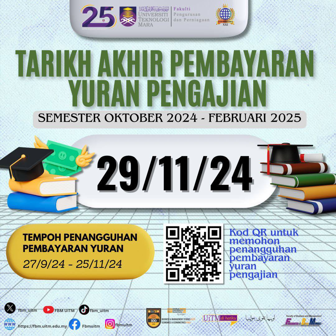 dmarketerspalam's tweet photo. Assalamualaikum WBT,
Salam Sejahtera,
Salam UiTM Dihatiku.

❗️TARIKH AKHIR PEMBAYARAN YURAN PENGAJIAN DAN TEMPOH PERMOHONAN PENANGGUHAN PEMBAYARAN YURAN PENGAJIAN❗️
___________________________ https://t.co/TqeHHyhs9i