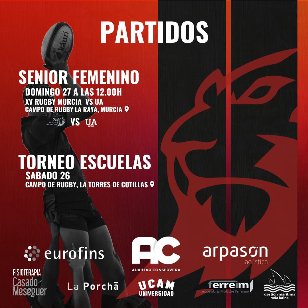Nuestr@s M12 y Escuelas debutan en el Torneo Apertura <a href="/ferrmur/">FERUGBYMURCIA</a>, que organiza Las Torres de Cotillas. Y el domingo en La Raya, nuestras senior, a darlo todo en la segunda jornada de la liga Valenciana Femenina. Vamos XV!!