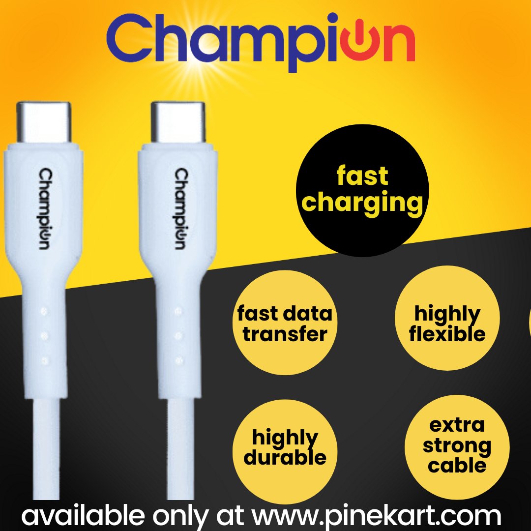 PineKart's tweet image. Champion SuperVOOC Type-C to C 65W Data Sync &amp;amp; Charging Cable PVC for all Apple &amp;amp; Type-C Port Devices (White)
Click to buy - pinekart.com
#DataSyncCable
#TypeCForApple
#TechUpgrade
#PowerfulConnection
#LightningSpeedCharging
#WhiteTech
#ChargeWithChampion
#StayPowered