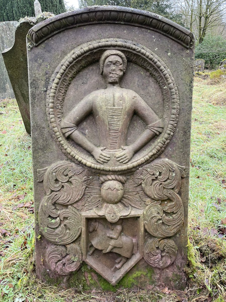 Helen Bell died in 1772 aged 33 years. Her husband, John Mathison chose this portrait of Helen on the family gravestone. Such images of people provoked unwanted attention &amp; attempts to deface them is often evident. The heavily armoured man on the horse below has been spared.