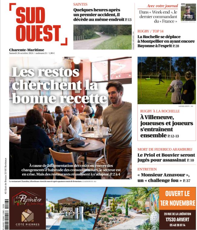 Bonjour à tous,
La une de « Sud Ouest » du samedi 26 octobre 
Lisez « Sud Ouest » sur le web, tablette et mobile 
>>> Découvrez Sud Ouest Numérique à partir
de 1 €/mois  bit.ly/2EFI75Z