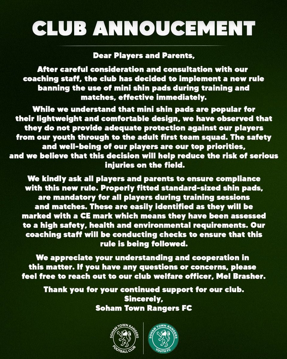 The club would like to put on record its stance on mini shin pads. 

#STRFC
