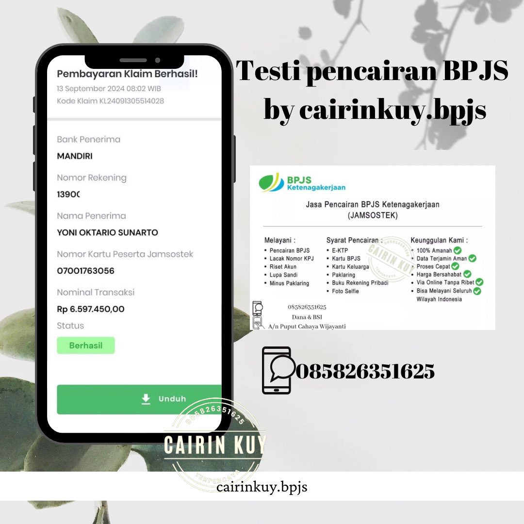 puyyyyyyyyyenk's tweet image. Jasa pencairan JHT BPJS Ketenagakerjaan ✨
#bpjs #bpjsketenagakerjaan #klaimjhtbpjs #klaimbpjsketenagakerjaan