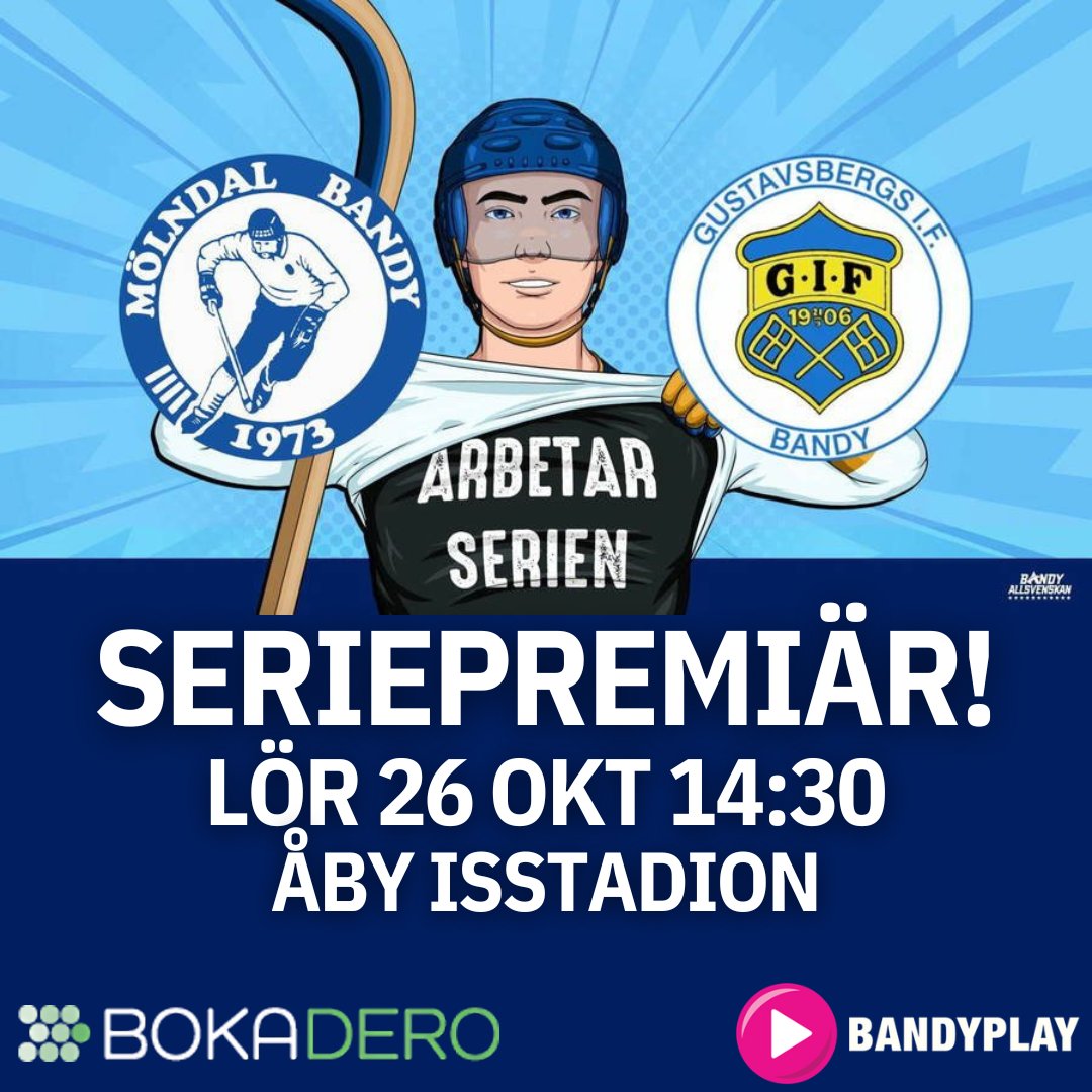 Idag är det dags för seriepremiär i Bandyallsvenskan och det blir ett hett nykomlingsmöte mellan Mölndal Bandy och Gustavsbergs IF på Åby Isstadion.

Kom ner till arenan och se Mölndals första match i Arbetarserien eller se matchen på Bandyplay.se.
#svbandy