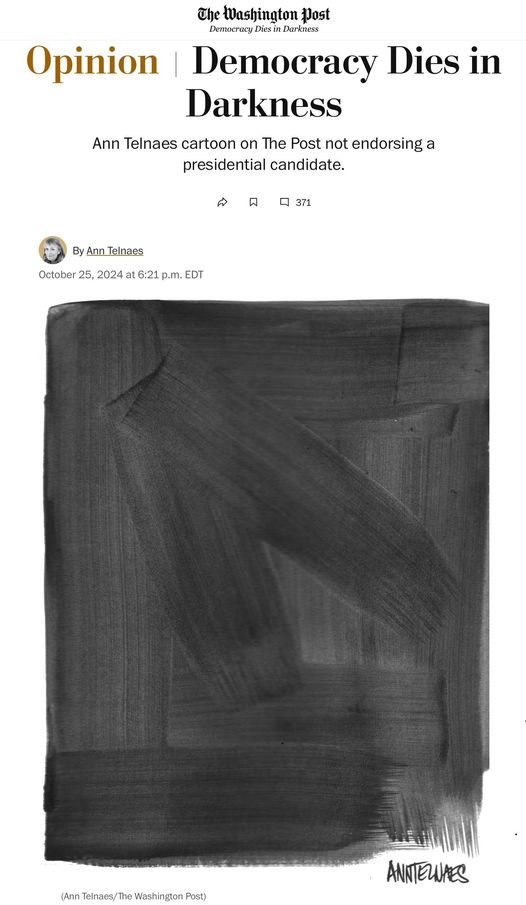 BlobRai3's tweet image. &quot;KAMALA&quot; TEMPORA...
Il Washington Post non appoggia Kamala. E&apos; stato il proprietario Bezos a decidere di non pubblicare l’endorsement allaHarris... (Quotidiano Nazionale. Il Washington Post ha pubblicato questa vignetta di Ann Teinaes nella sezione opinioni).
#blobwar ore 20 Rai3