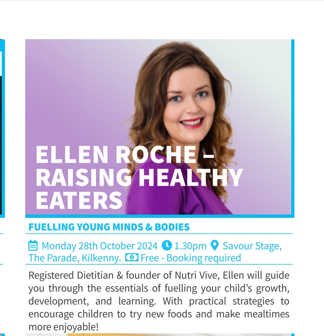 Great to see a qualified dietitian <a href="/EllenRocheRD/">Ellen Roche RD</a> speaking on healthy eating for kids at the #savourkilkenny festival this weekend #trustindi #healthyeating
