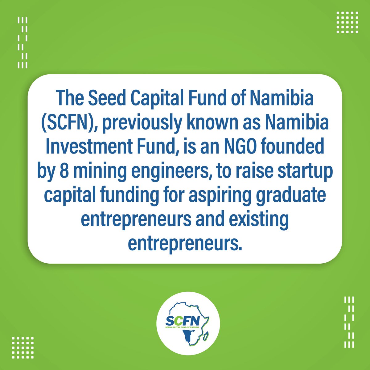 scfnamibia's tweet photo. Introducing the Seed Capital Fund of Namibia.
#SeedCapitalFundNamibia #SCFN #SeedFunding #NamEntrepreneurship #NamStartupSupport #NamibiaNationBuilding https://t.co/4cXNU9CFu5