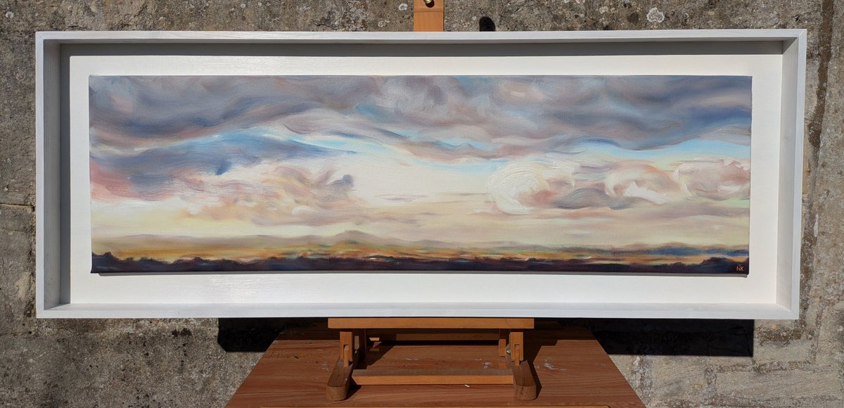 'Sunset at Edge'
Oil on canvas (113 x 43cm)
Currently on display <a href="/CafeFelt/">Felt Cafe Brimscombe</a>

#sunset #sunsetpainting #sunsetoilpainting #sunsetpanorama #cloudscape #cloudpainting #autumnpainting #cotswolds #painswick #oiloncanvas #nickpikeart