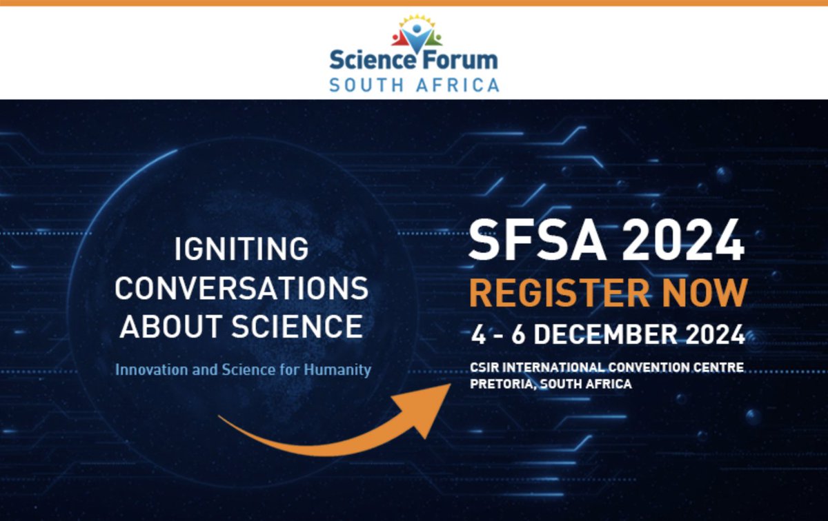 We are delighted to announce that registrations for the #ScienceForumSouthAfrica #SFSA2024 are now open! Join us from 4–6 December 2024 for Africa’s premier platform to exchange ideas and explore opportunities in science, innovation, and society. Register sfsa.co.za/registration/
