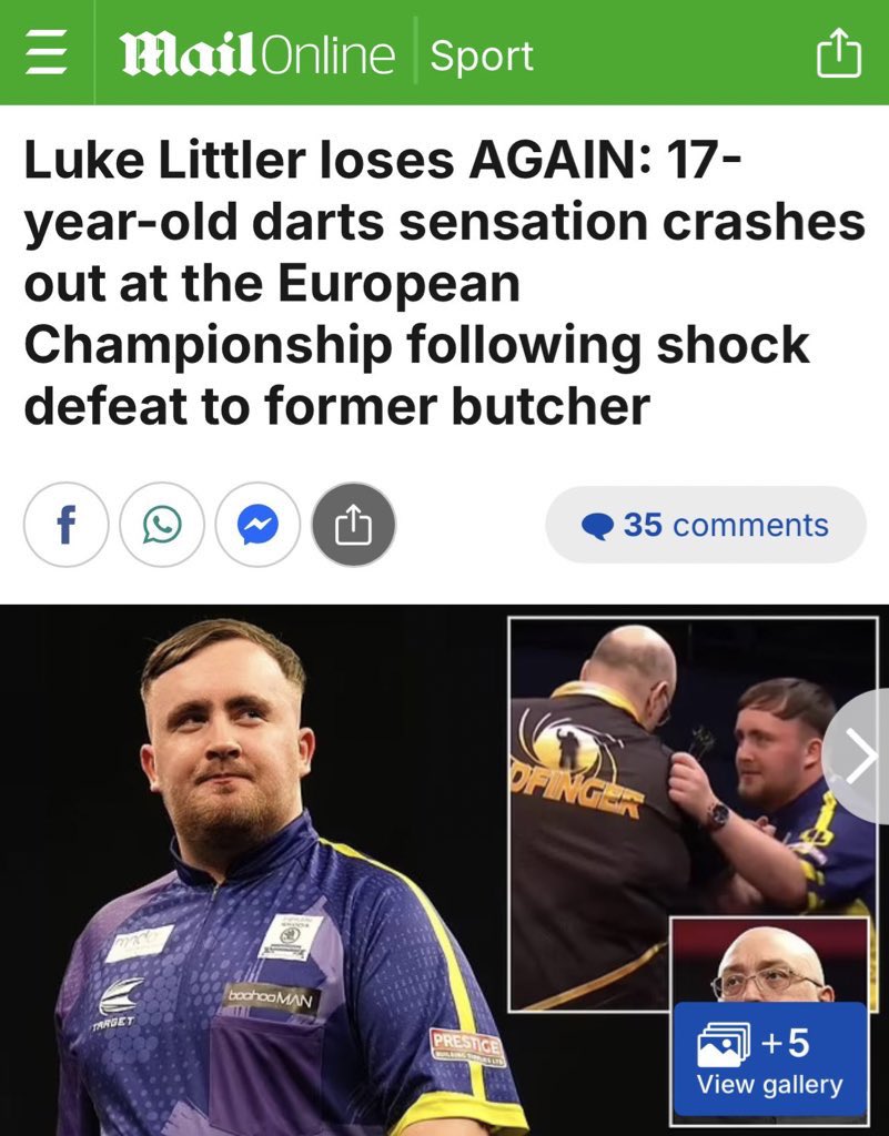 Josh (@joshpearson180) on Twitter photo This is EXACTLY what Gary Anderson was talking about
He’s a 17 year old kid, this kind of nonsense won’t be helping the lad at all
Where was the headline about Rob Cross losing to a former mechanic? Or Chris Dobey losing to a former Roofer?
Absolute parasites <a href="/MailOnline/">Mail Online</a> This is EXACTLY what Gary Anderson was talking about
He’s a 17 year old kid, this kind of nonsense won’t be helping the lad at all
Where was the headline about Rob Cross losing to a former mechanic? Or Chris Dobey losing to a former Roofer?
Absolute parasites <a href="/MailOnline/">Mail Online</a>