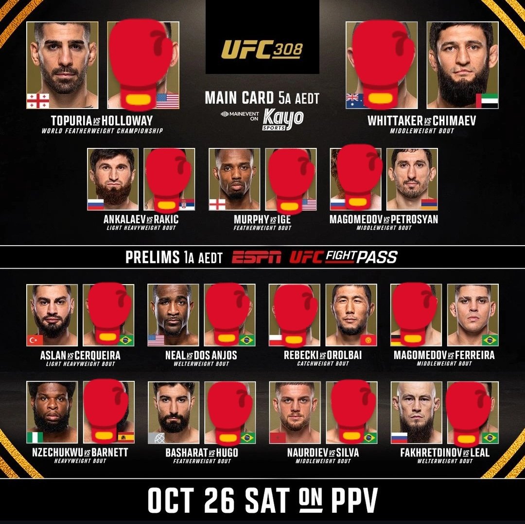#ufc308 full card picks