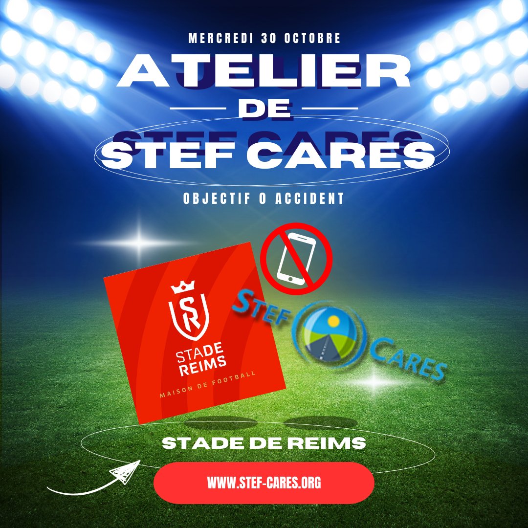 📢 L’Amis du #football rémois, êtes-vous prêts ?

STEF CARES sera présent mercredi 30 au #StadedeReims pour un atelier de sensibilisation à destination des jeunes joueurs ! Thème ? L’utilisation sécurisée du smartphone en mouvement 🚴🛴.