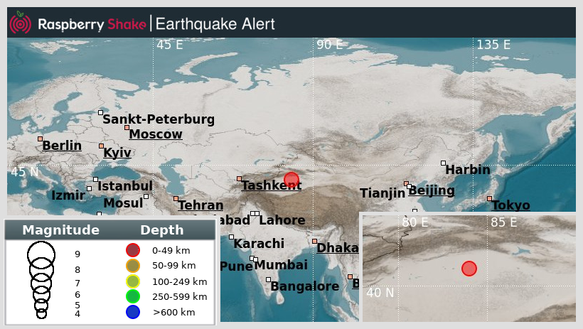 raspishakEQ's tweet photo. Preliminary M5.3 #Earthquake
ID: #rs2024vdnftr
90km from #Luntai, #SouthernXinjiang,China
2024-10-26 08:35 UTC
Source: #GFZ
@raspishake

Join the largest #CitizenScience EQ community ➡ https://t.co/Y5O0dgJqJF

EVENT ➡ https://t.co/UvSB9l8GlK https://t.co/VQ4HghjI18
