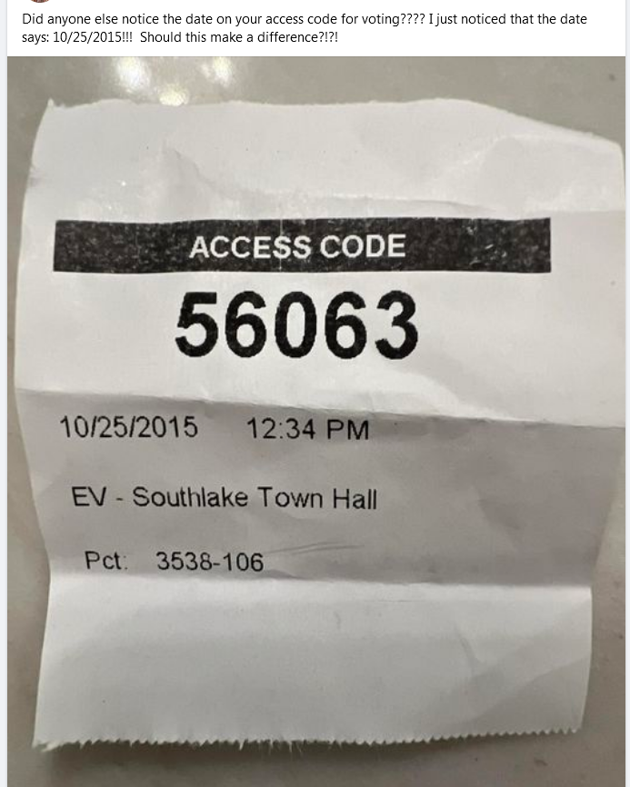 MySwimIO's tweet photo. @tedcruz From  someone that early voted in our city.  Sounds like possible  shenanigans/tampering with voting machines to keep votes from not being  counted. https://t.co/M1PUwfsmvJ