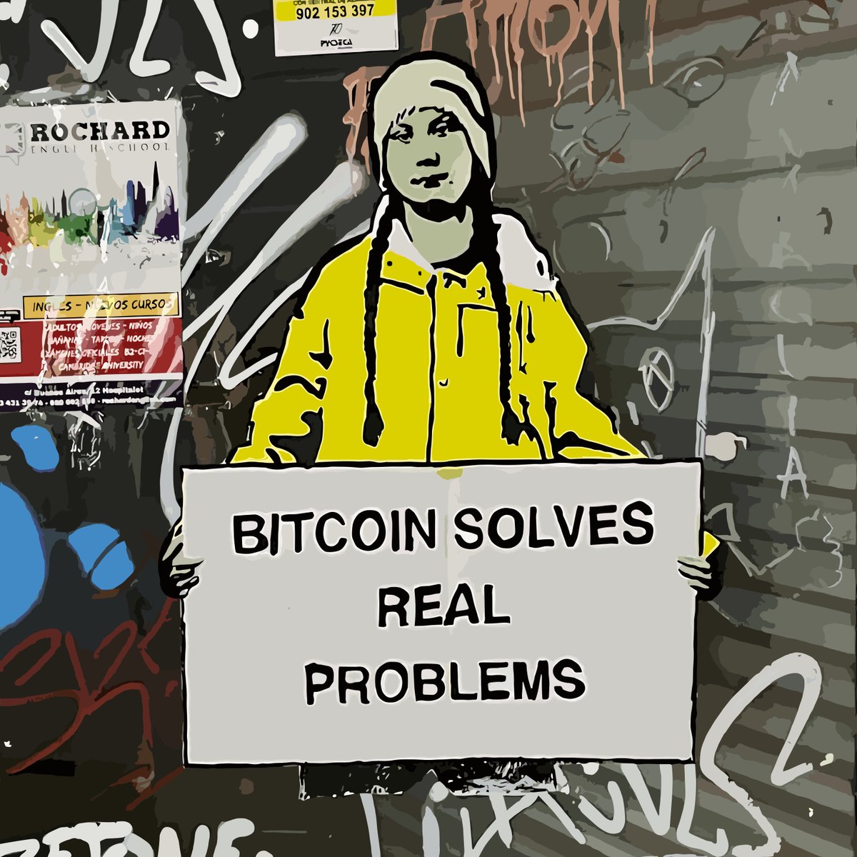 streetcyber_art's tweet photo. Brick Dreams, Broken Reality  Our art captures the urban dream juxtaposed with financial struggles. Can Bitcoin bridge the gap? Limited Edition prints available! Click the Link in bio for details! #BitcoinArt #NewEconomicEra https://t.co/EeUPOsJBIr